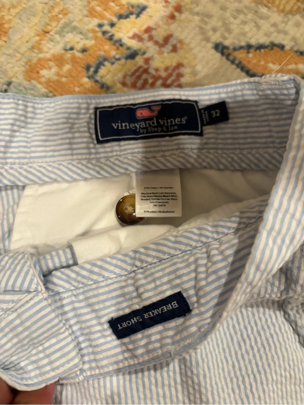 Vineyard Vines Blue and White Seersucker Flat Front Shorts